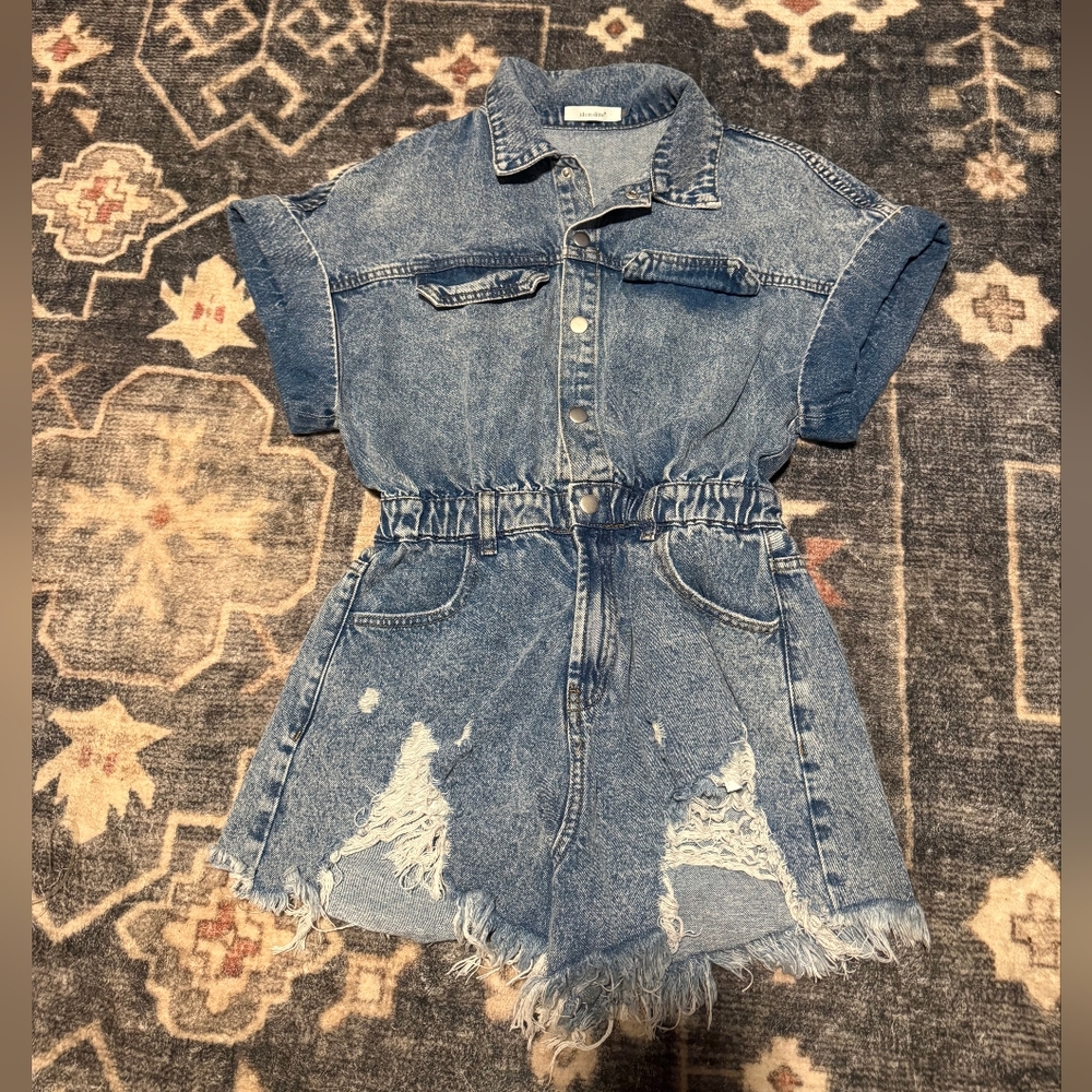 Denim Short Sleeve Jumpsuit